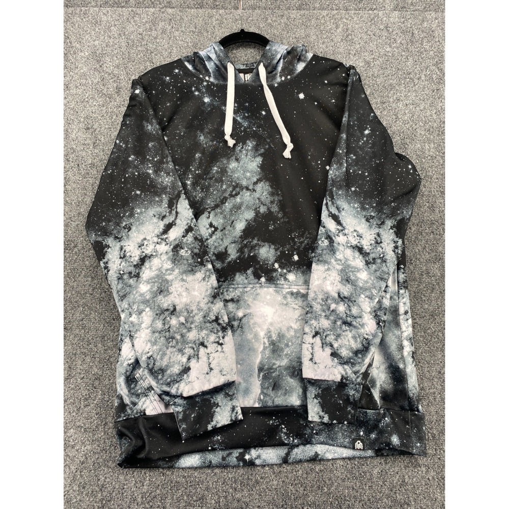 INTO THE AM Galaxy Hoodie All Over Print Space Nebula Mens Large Black Pullover